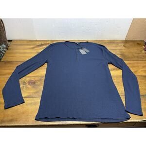 John Varvatos Men’s Size 2XL Ribbed Henley Knit Long Sleeve Shirt Ink Blue NWT